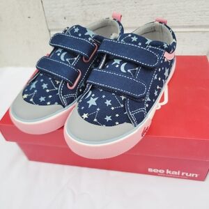 NIB See Kai Run Girl's Navy Stars Robyne Sneakers - child size 12